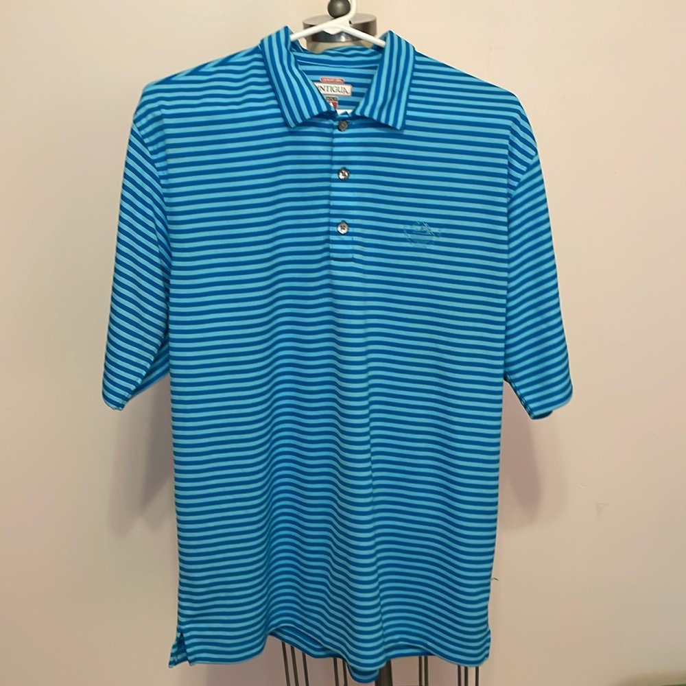 Mens Golfing Shirt “Laconia Country Club” Blues Stripes Antigua Medium